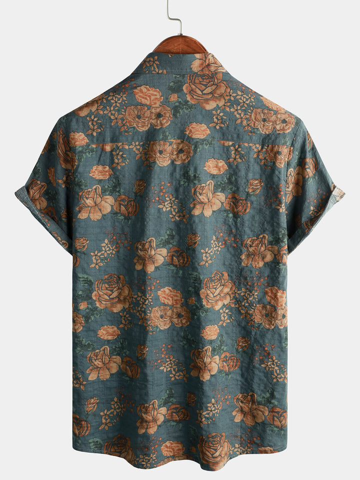 Camicia da uomo retro vacanza a maniche corte