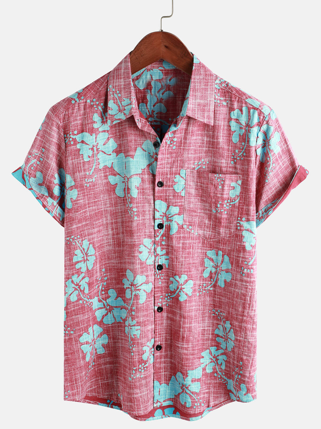 Camicia Hawaii rossa a maniche corte da uomo con motivo floreale