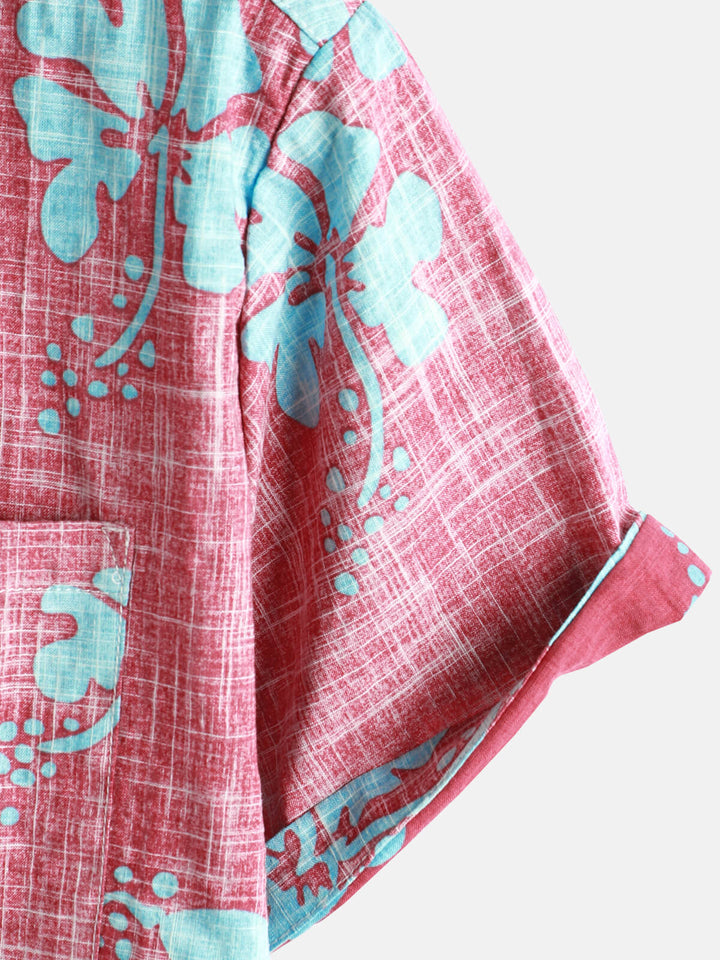 Camicia Hawaii rossa a maniche corte da uomo con motivo floreale