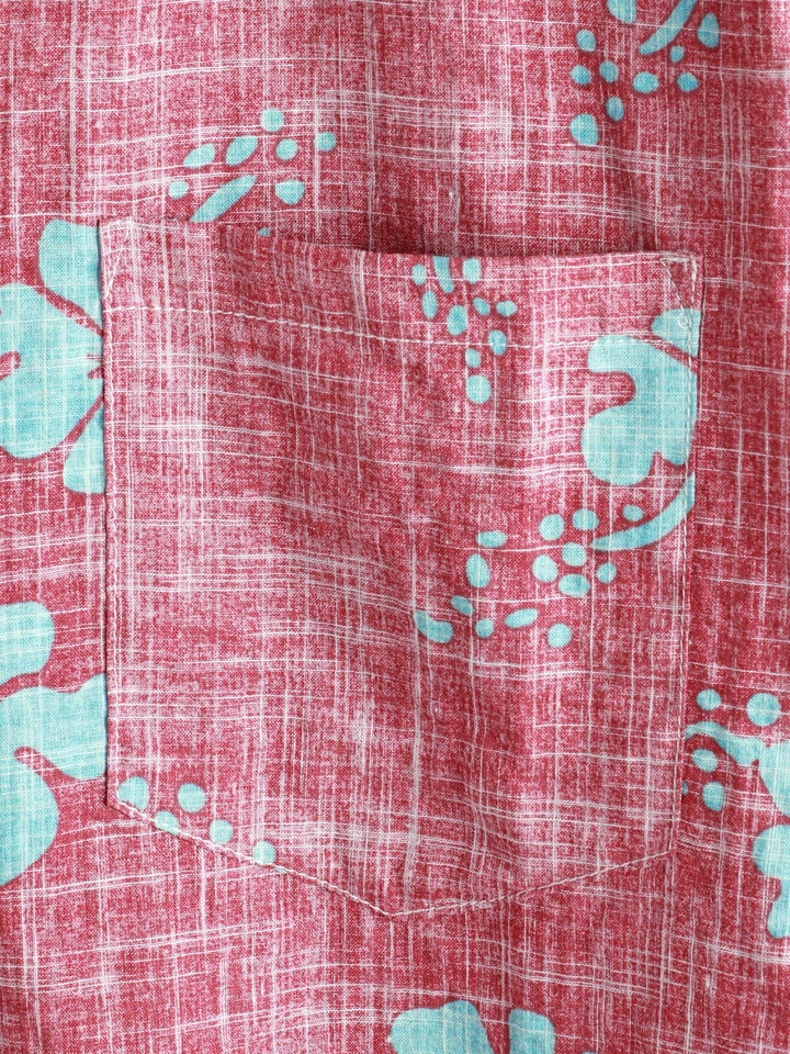 Camicia Hawaii rossa a maniche corte da uomo con motivo floreale