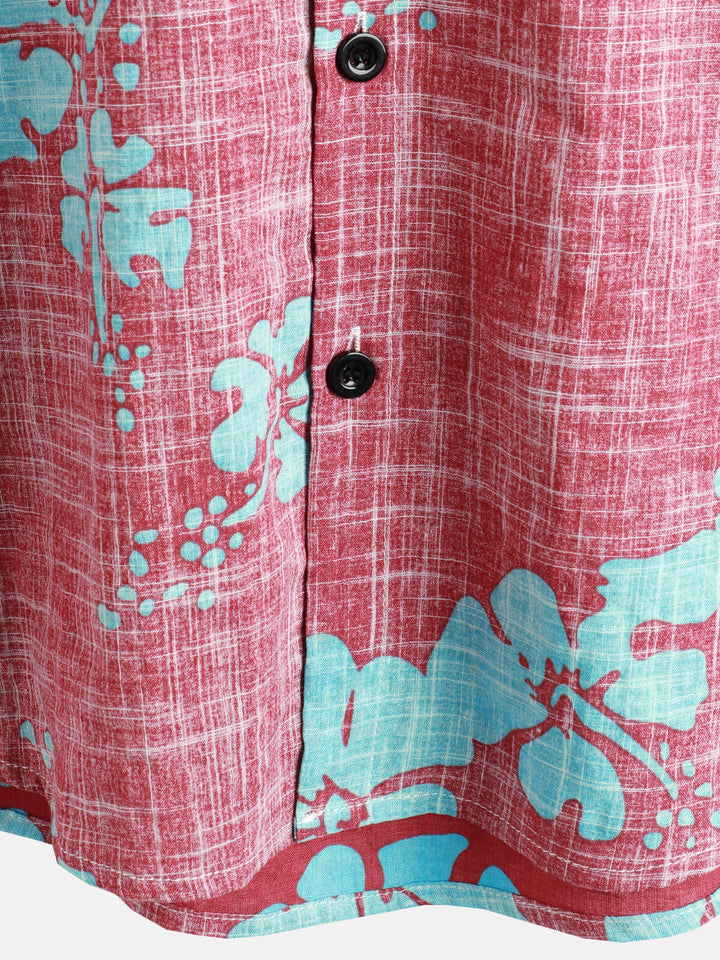 Camicia Hawaii rossa a maniche corte da uomo con motivo floreale