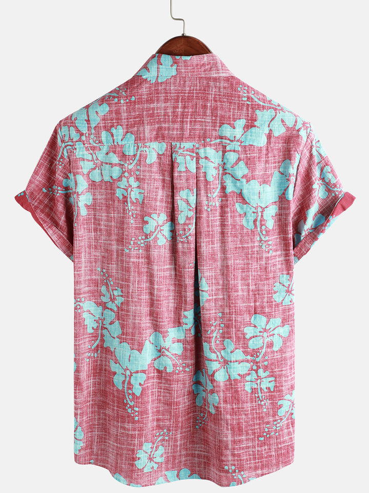 Camicia Hawaii rossa a maniche corte da uomo con motivo floreale