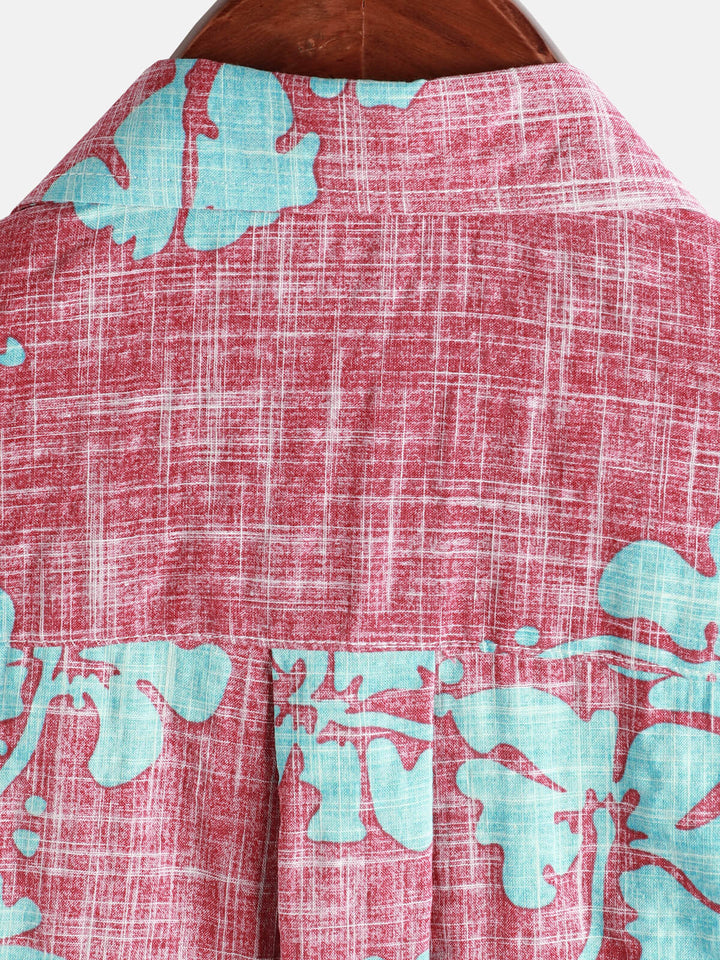 Camicia Hawaii rossa a maniche corte da uomo con motivo floreale