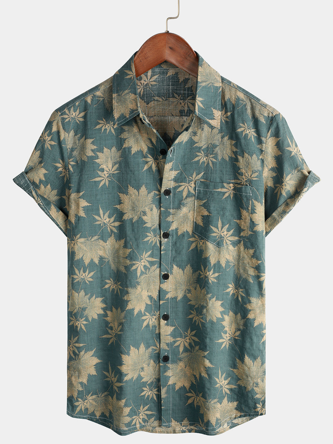 Camicia estiva da uomo in cotone con motivo foglia d'acero