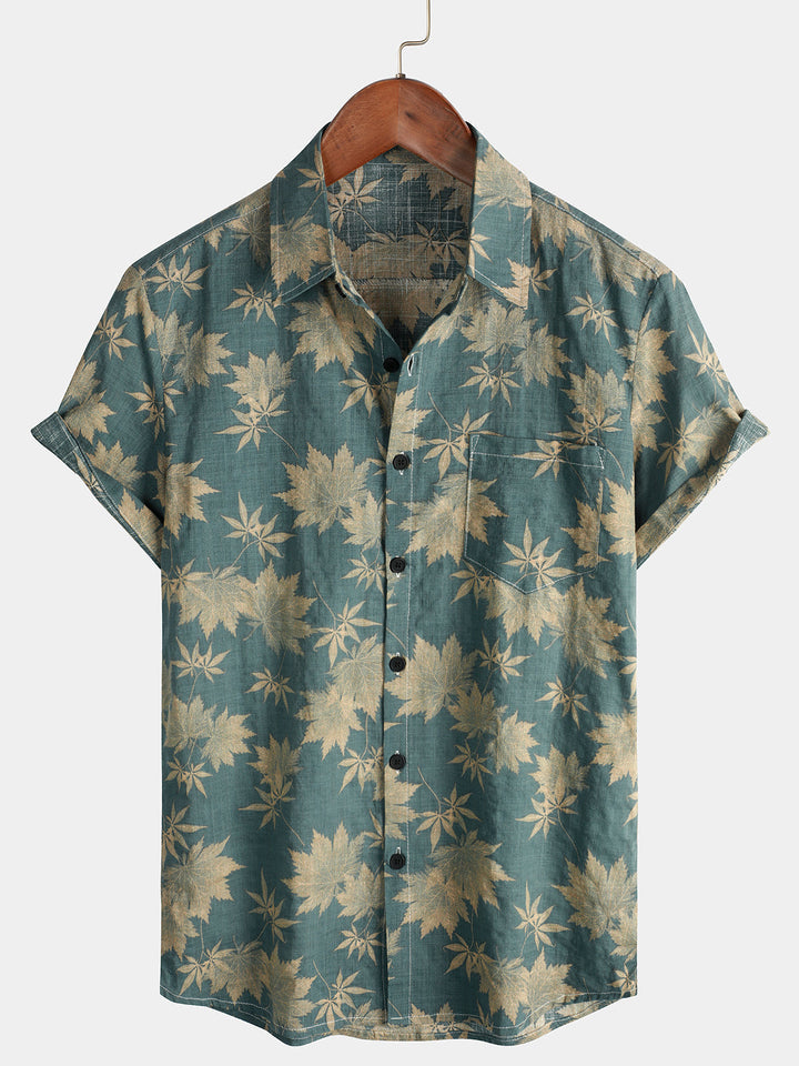 Camicia estiva da uomo in cotone con motivo foglia d'acero