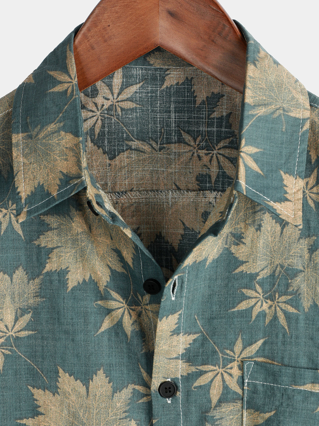 Camicia estiva da uomo in cotone con motivo foglia d'acero