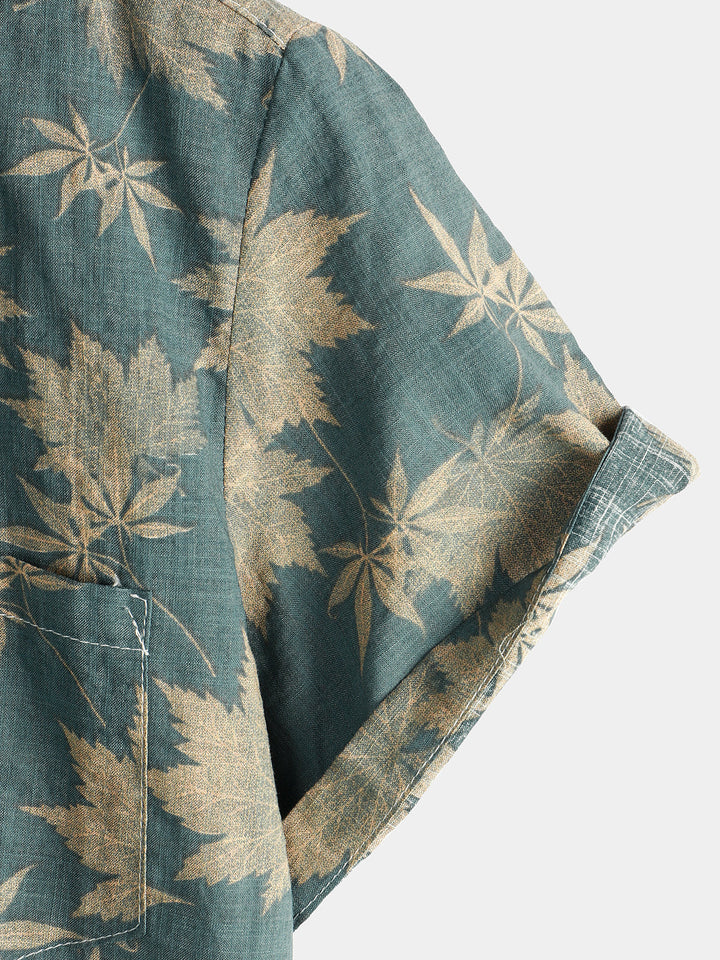 Camicia estiva da uomo in cotone con motivo foglia d'acero