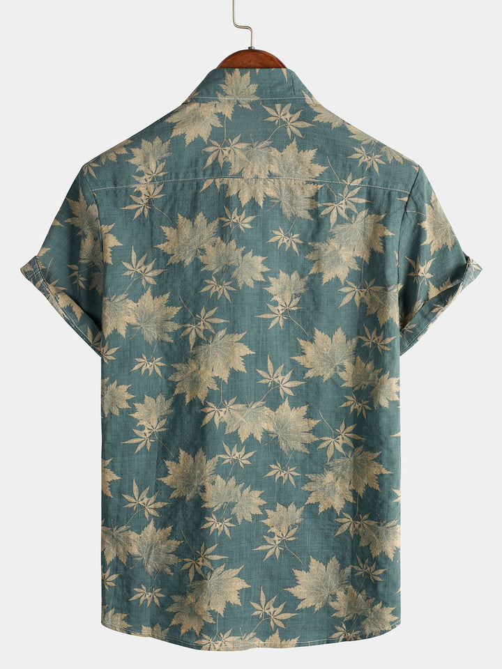 Camicia estiva da uomo in cotone con motivo foglia d'acero