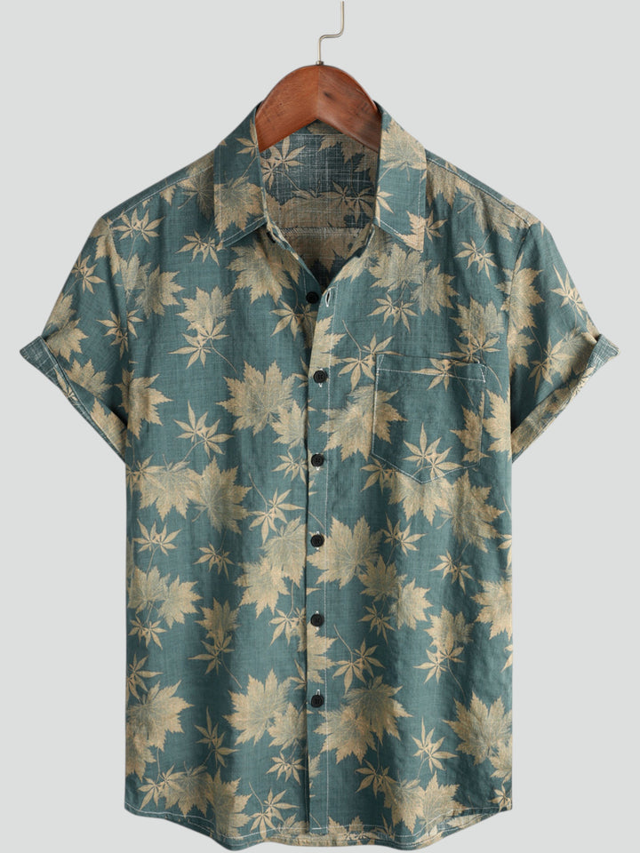 Camicia estiva da uomo in cotone con motivo foglia d'acero