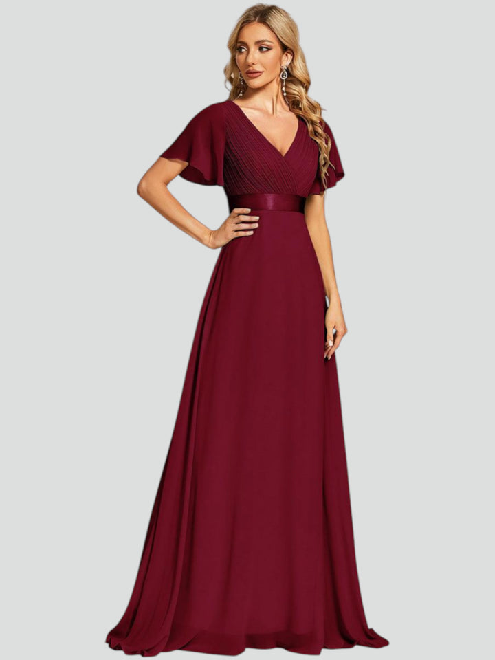 ever MONICA|Abito da matrimonio invitata fluido elegante in mussola a vita alta