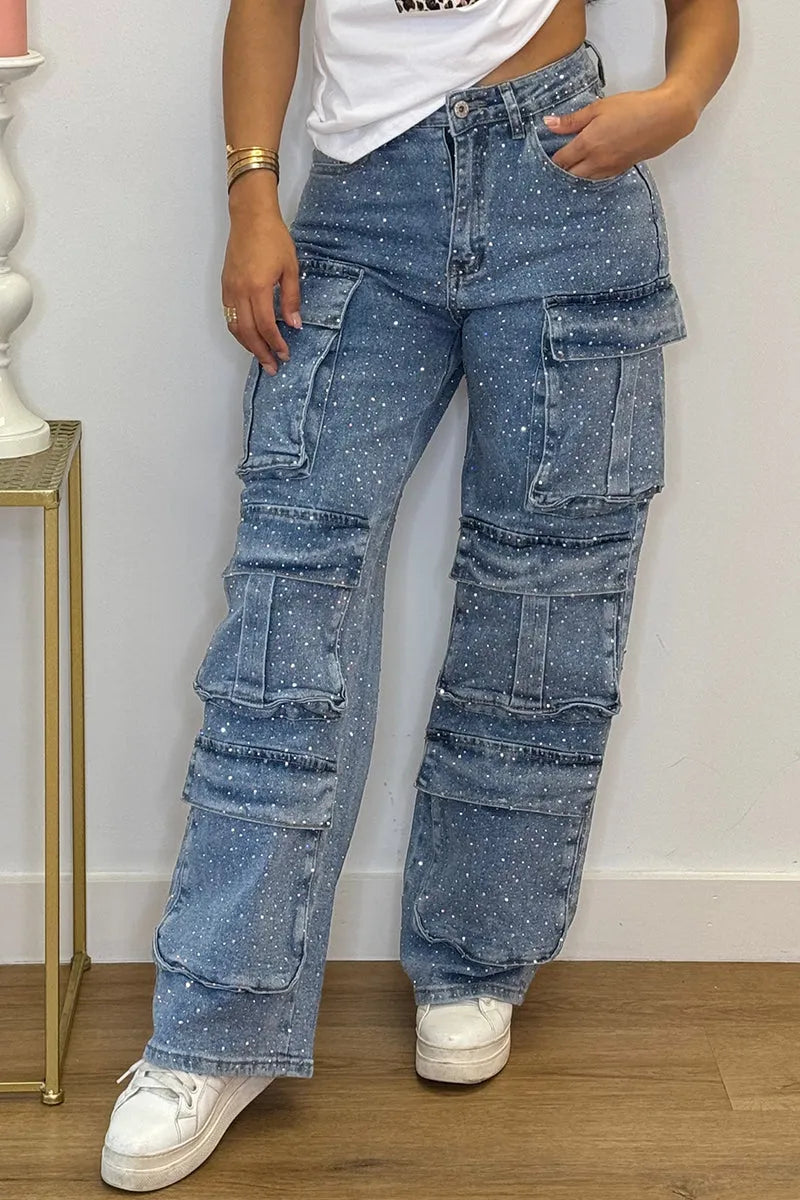 Lucy™ | Jeans Cargo con Strass