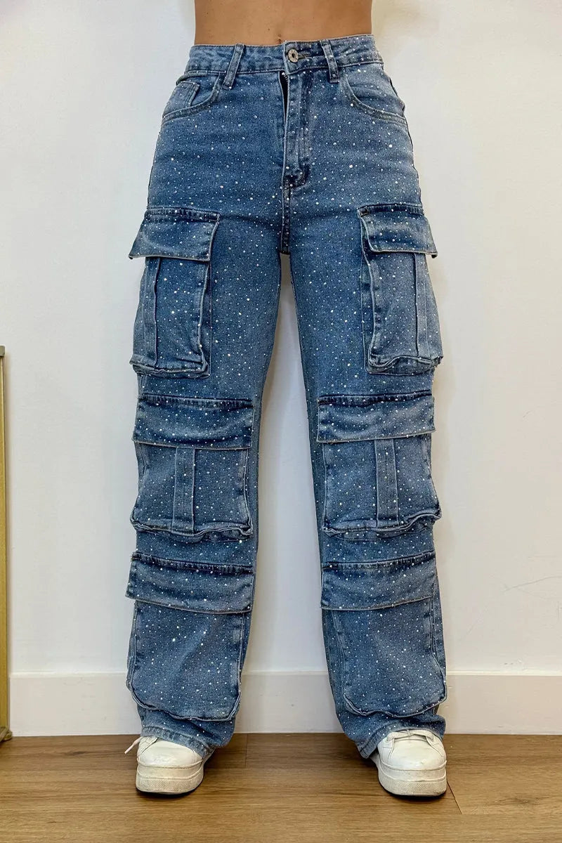Lucy™ | Jeans Cargo con Strass