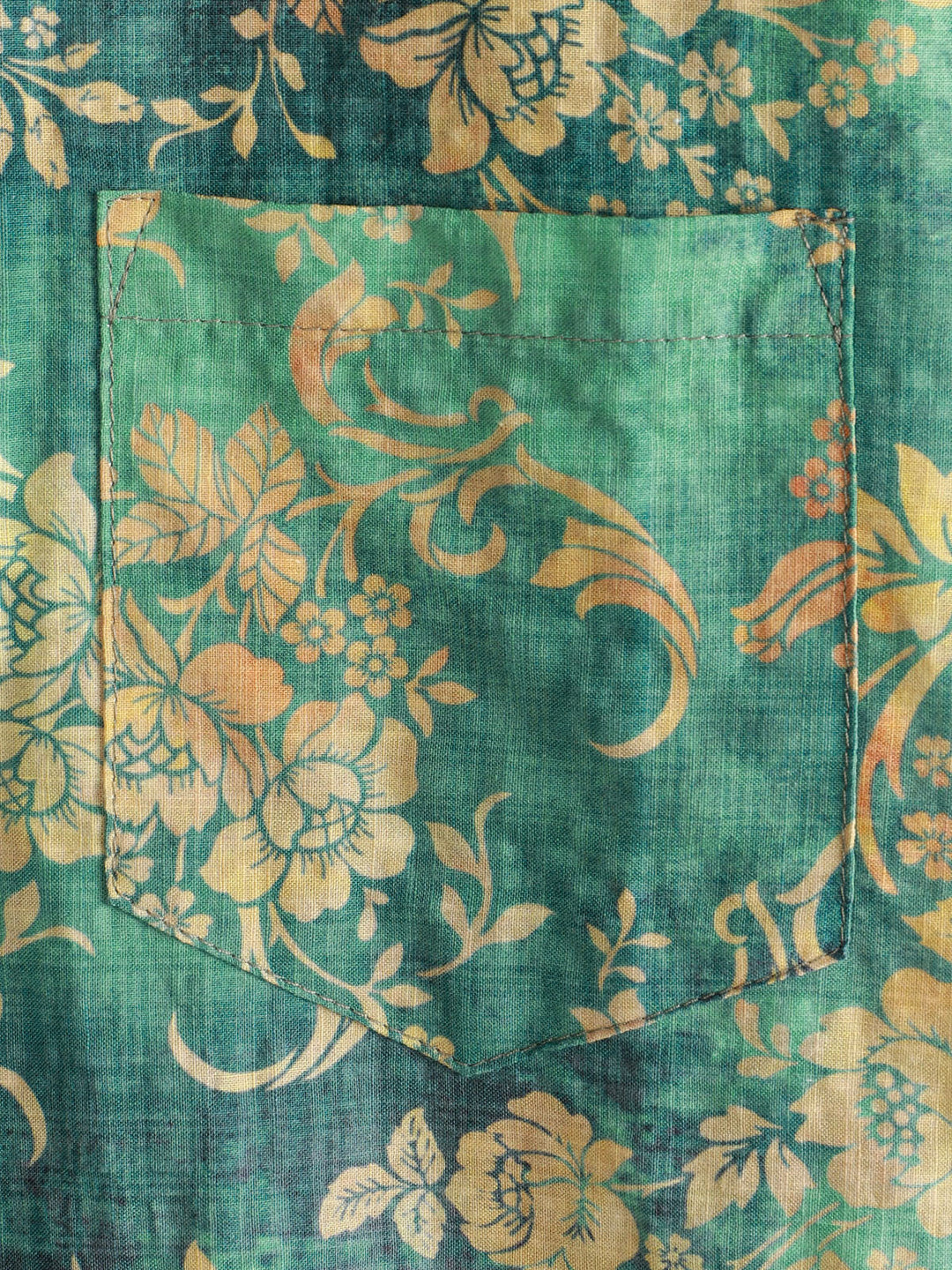 Camicia a maniche corte in cotone verde da uomo con motivo floreale