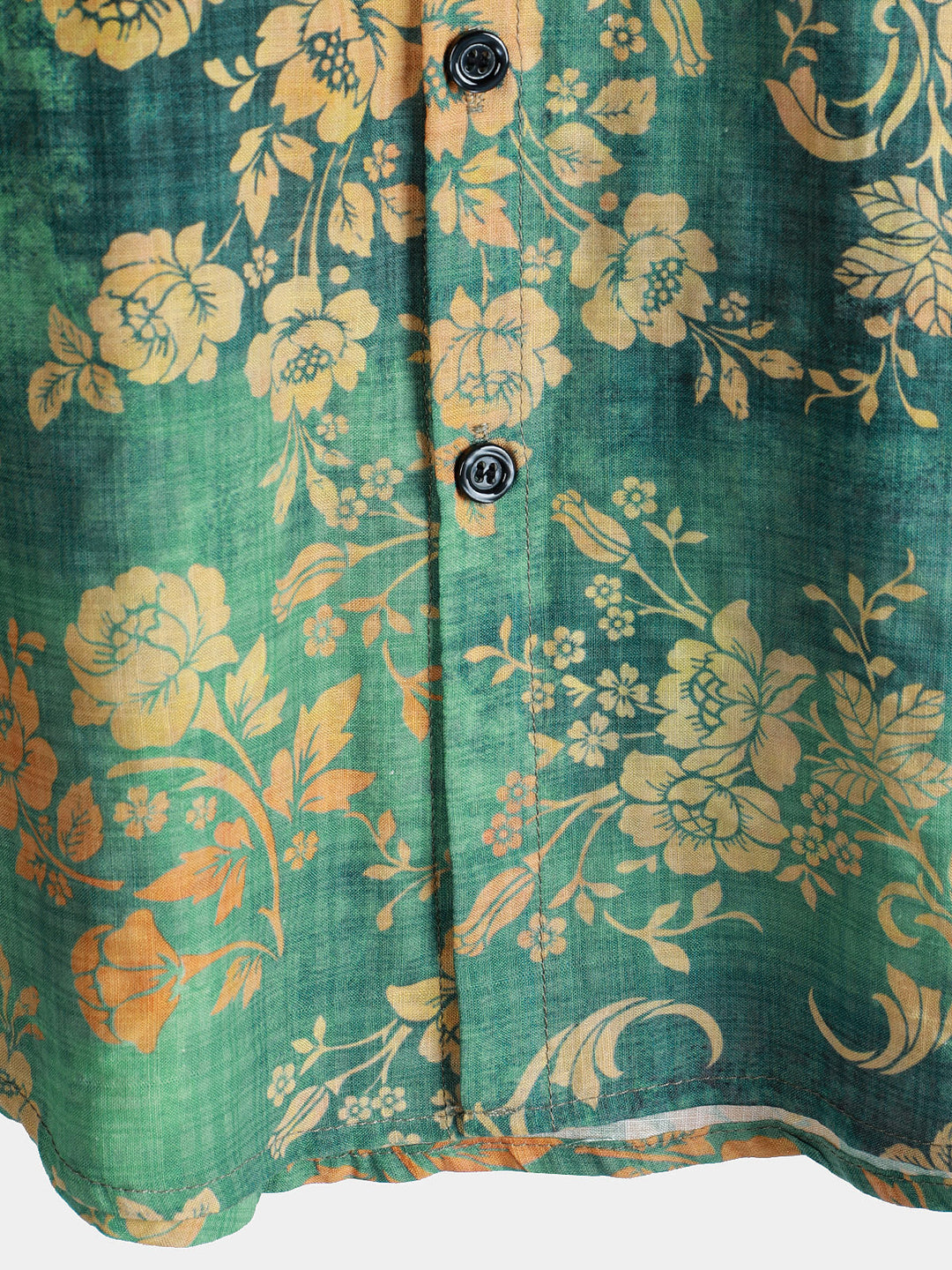 Camicia a maniche corte in cotone verde da uomo con motivo floreale