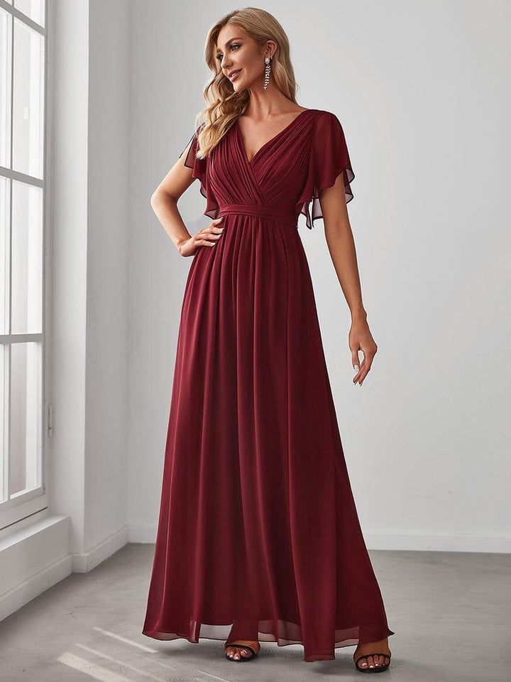ever LEORA|Abito da damigella in chiffon con scollatura a V e maniche flottanti