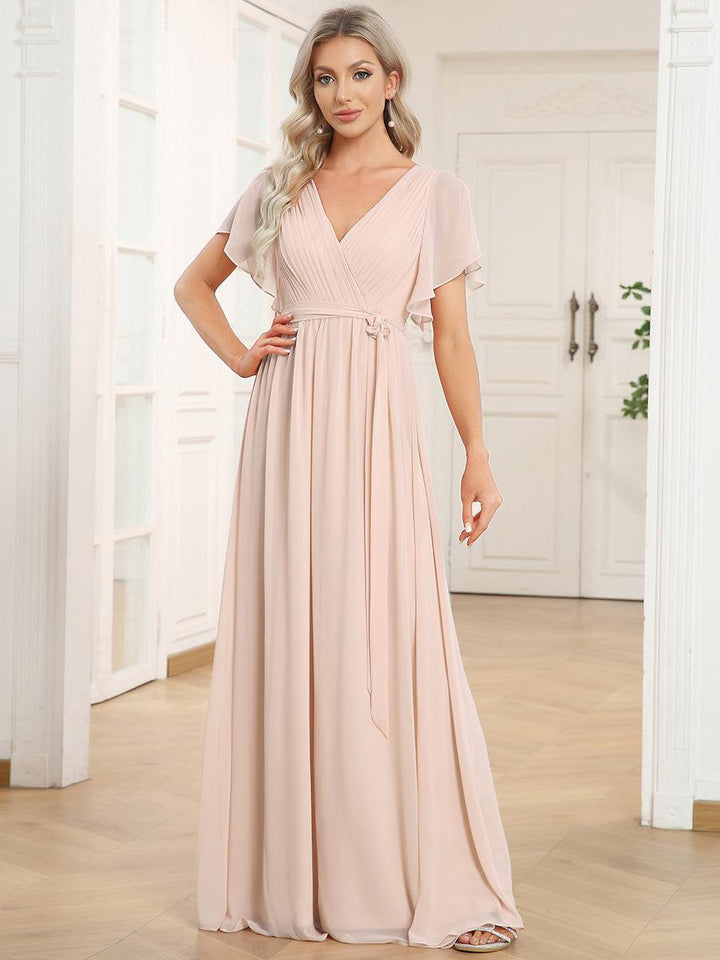 ever LEORA|Abito da damigella in chiffon con scollatura a V e maniche flottanti