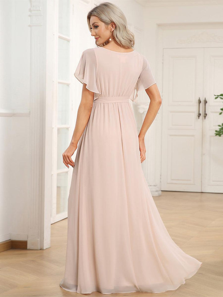 ever LEORA|Abito da damigella in chiffon con scollatura a V e maniche flottanti