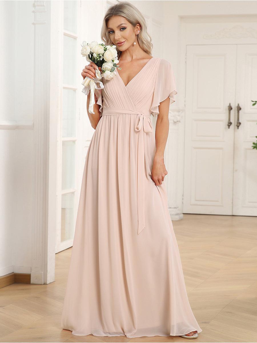 ever LEORA|Abito da damigella in chiffon con scollatura a V e maniche flottanti