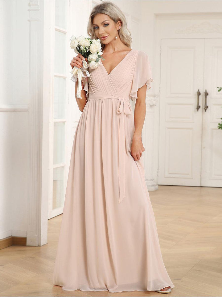 ever LEORA|Abito da damigella in chiffon con scollatura a V e maniche flottanti
