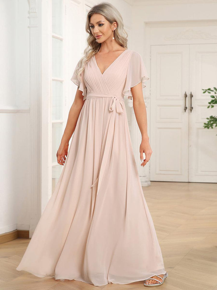 ever LEORA|Abito da damigella in chiffon con scollatura a V e maniche flottanti
