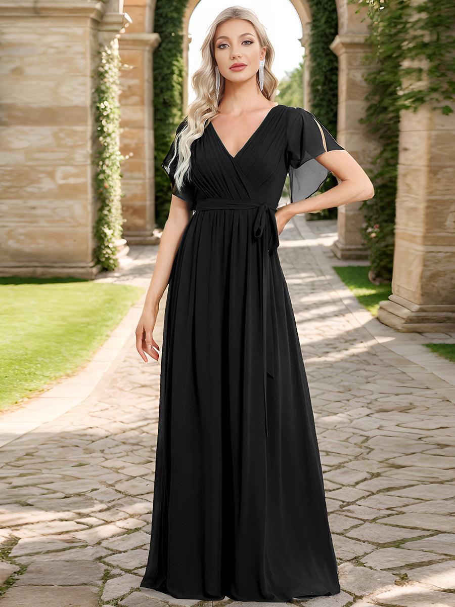 ever LEORA|Abito da damigella in chiffon con scollatura a V e maniche flottanti