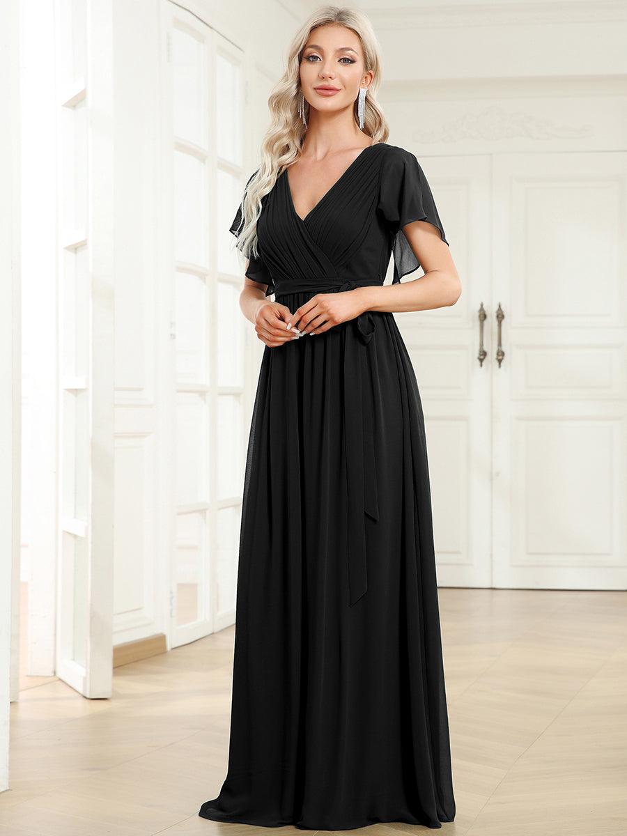 ever LEORA|Abito da damigella in chiffon con scollatura a V e maniche flottanti