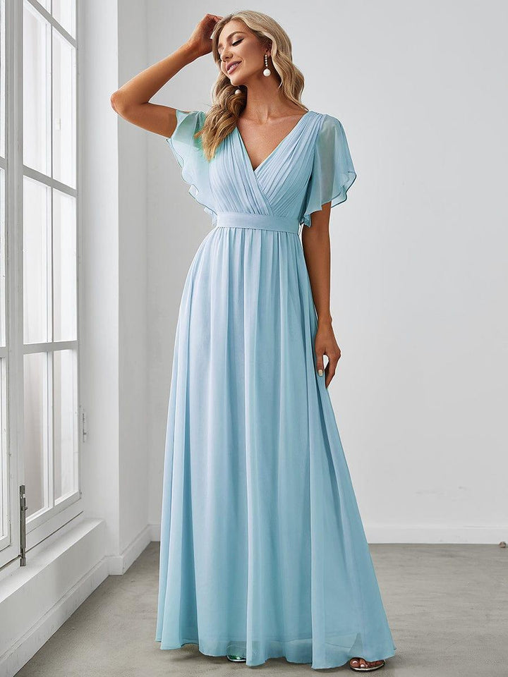 ever LEORA|Abito da damigella in chiffon con scollatura a V e maniche flottanti