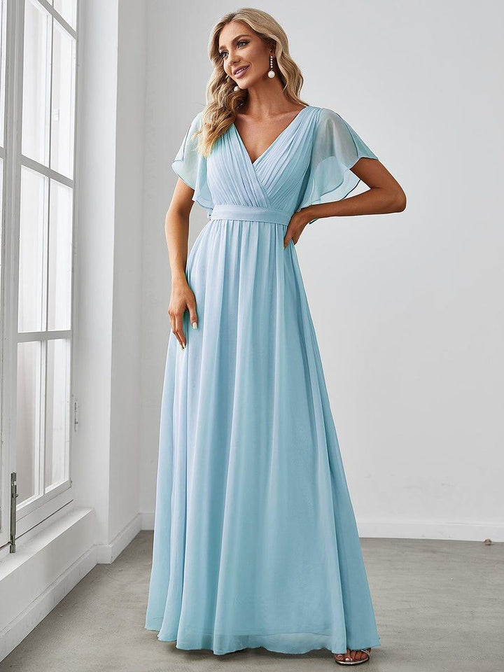 ever LEORA|Abito da damigella in chiffon con scollatura a V e maniche flottanti