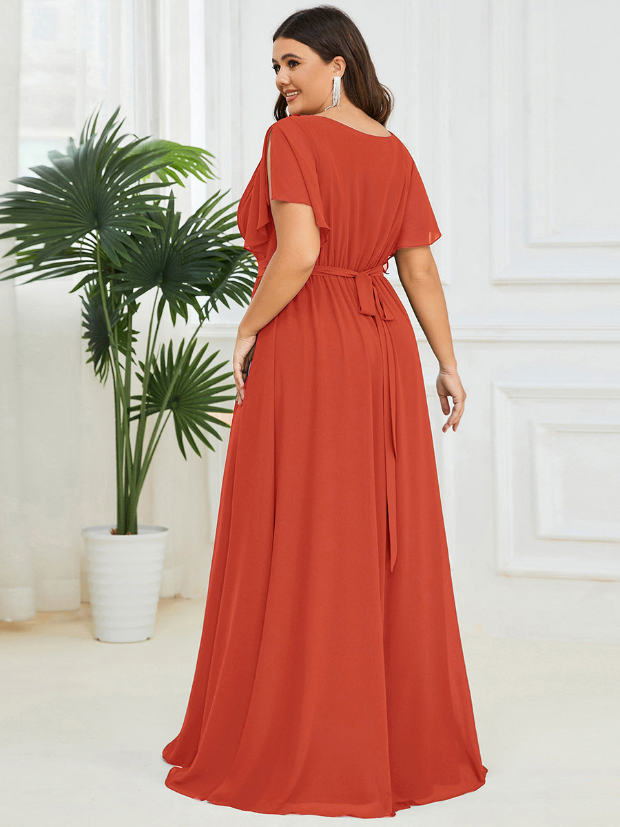 ever LEORA|Abito da damigella in chiffon con scollatura a V e maniche flottanti