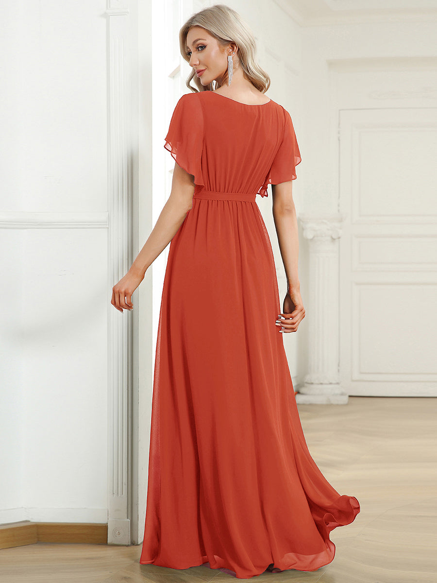 ever LEORA|Abito da damigella in chiffon con scollatura a V e maniche flottanti