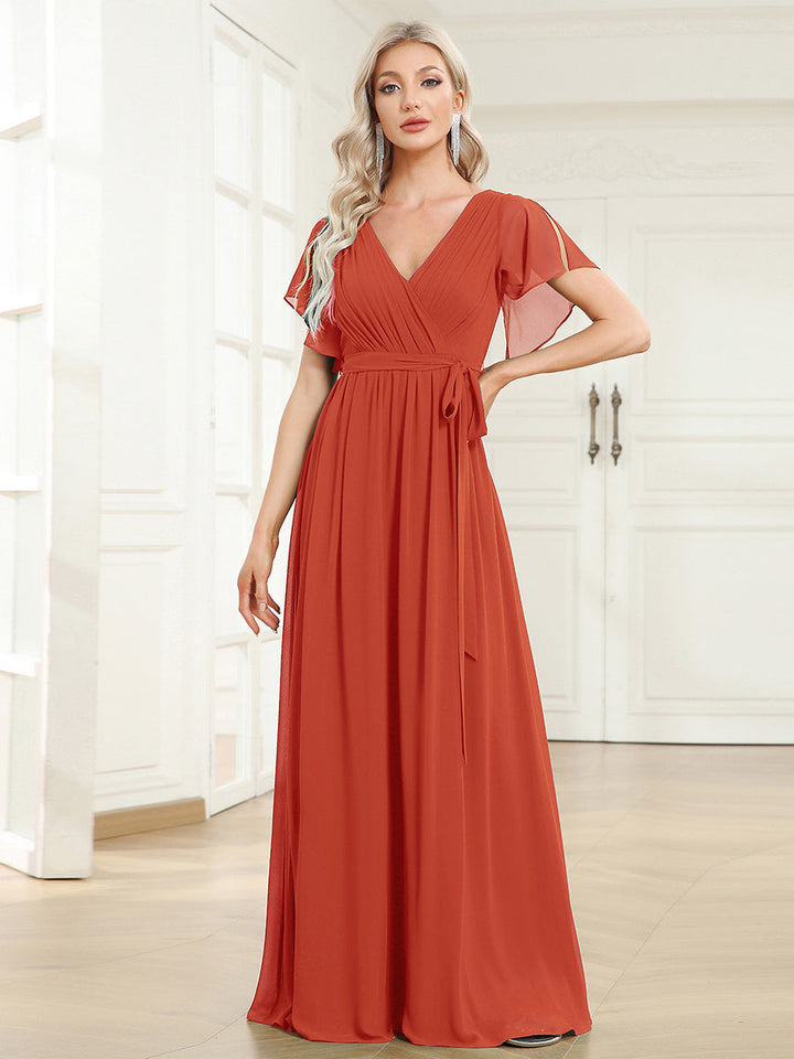 ever LEORA|Abito da damigella in chiffon con scollatura a V e maniche flottanti