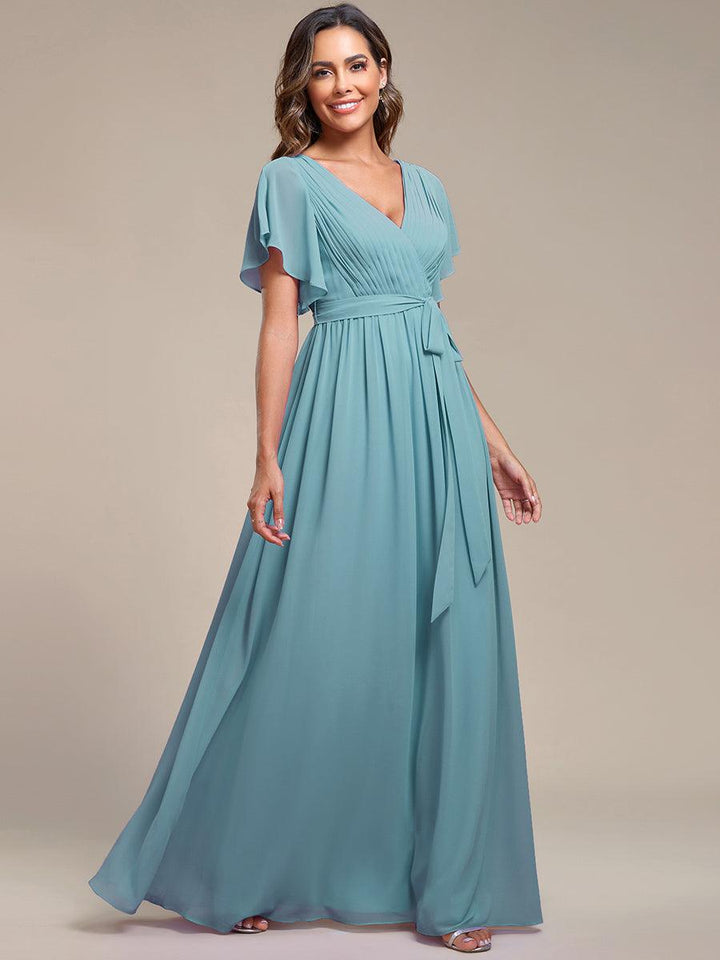 ever LEORA|Abito da damigella in chiffon con scollatura a V e maniche flottanti