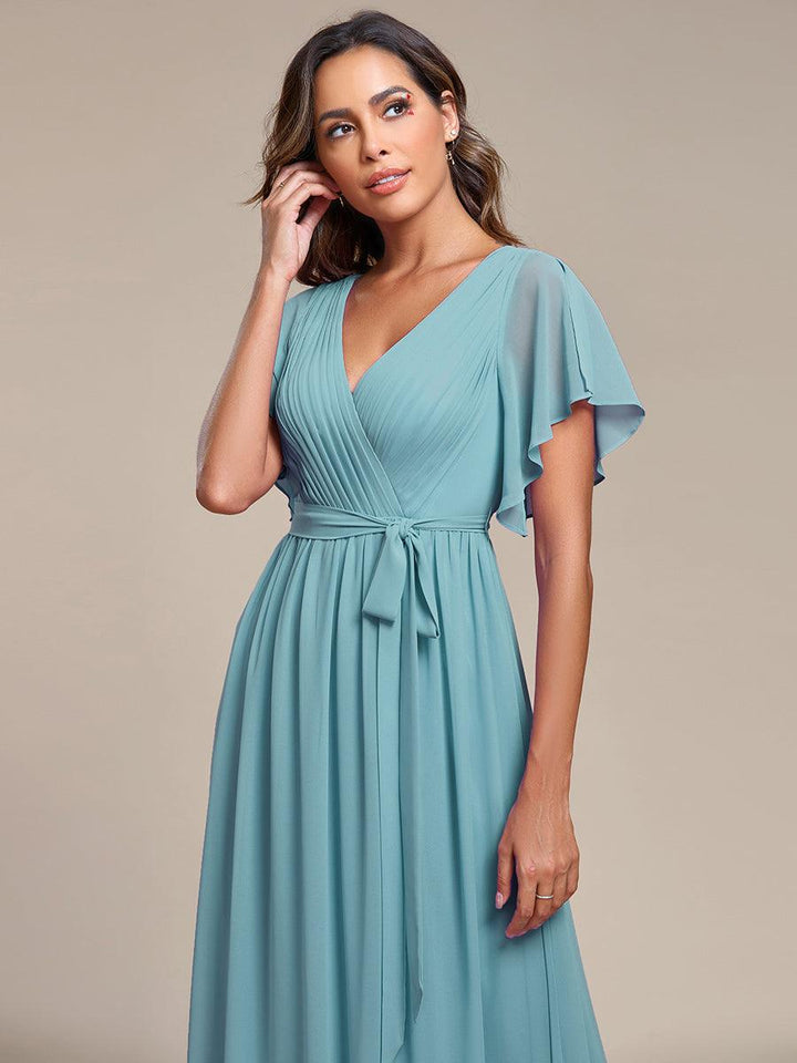 ever LEORA|Abito da damigella in chiffon con scollatura a V e maniche flottanti