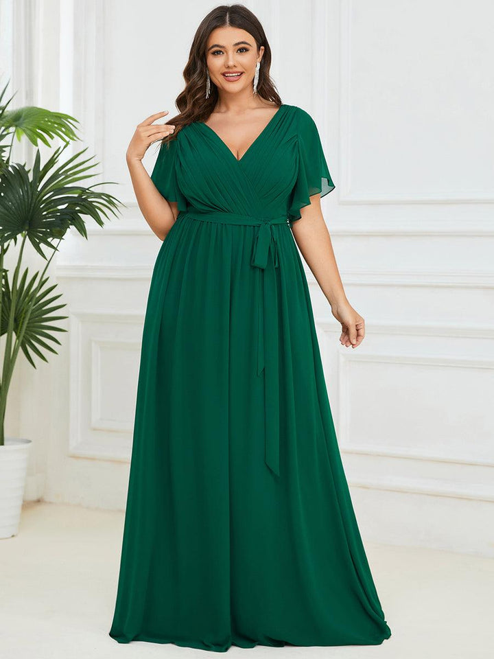 ever LEORA|Abito da damigella in chiffon con scollatura a V e maniche flottanti