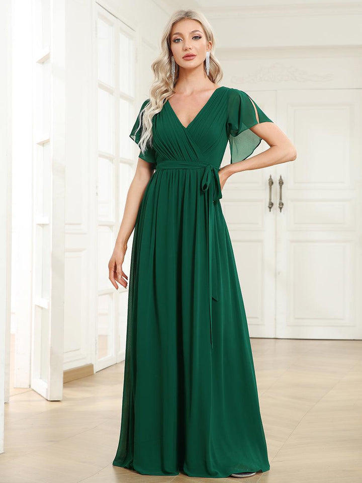 ever LEORA|Abito da damigella in chiffon con scollatura a V e maniche flottanti