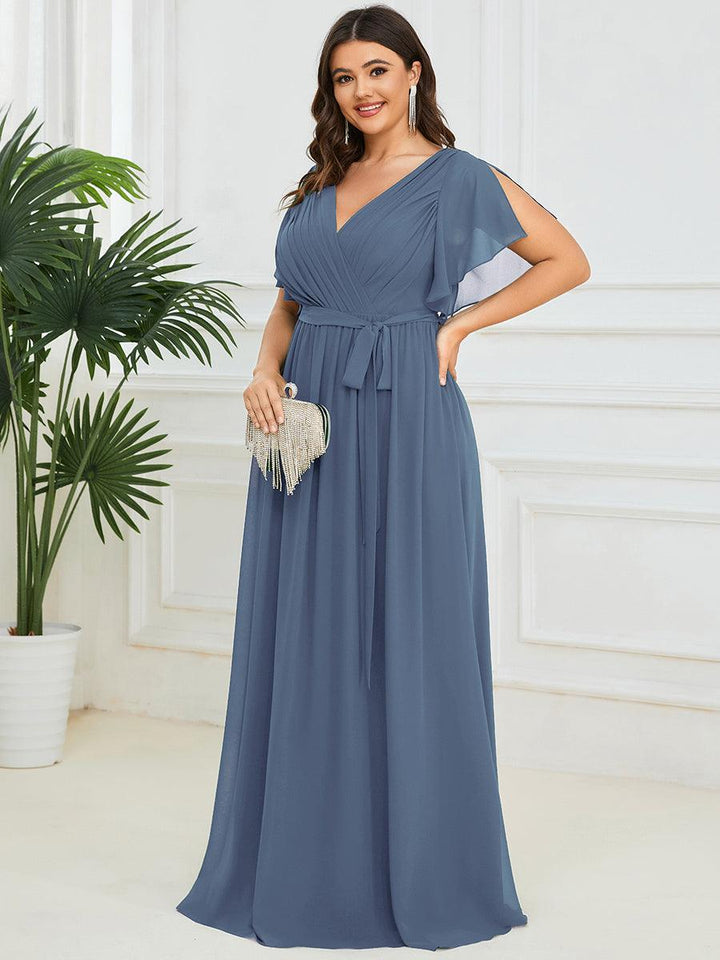 ever LEORA|Abito da damigella in chiffon con scollatura a V e maniche flottanti