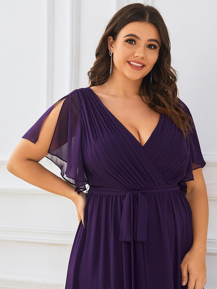 ever LEORA|Abito da damigella in chiffon con scollatura a V e maniche flottanti