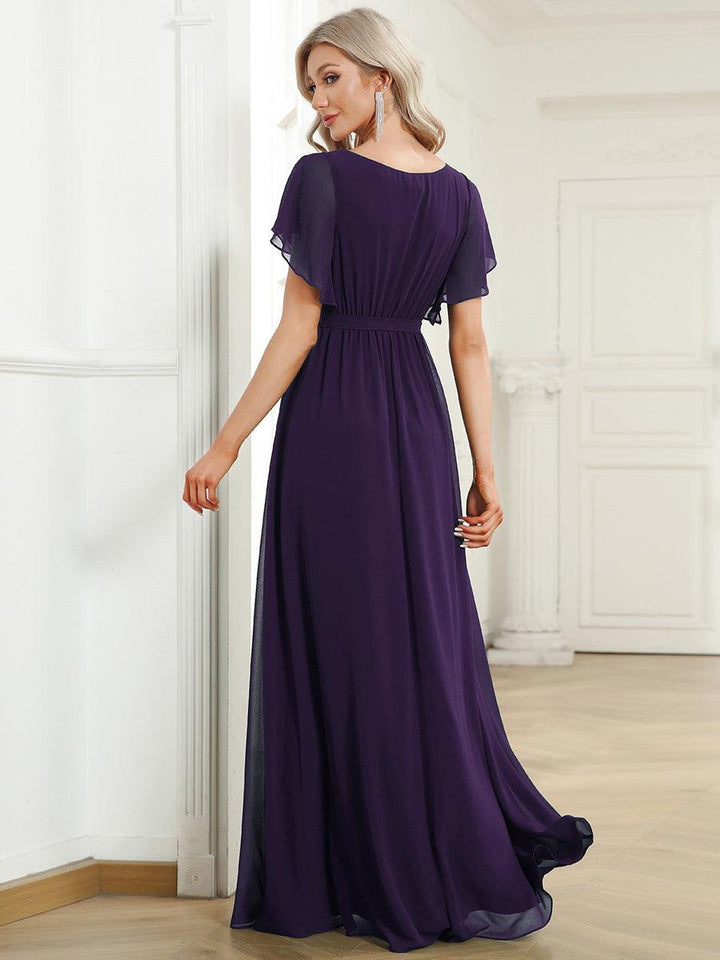 ever LEORA|Abito da damigella in chiffon con scollatura a V e maniche flottanti