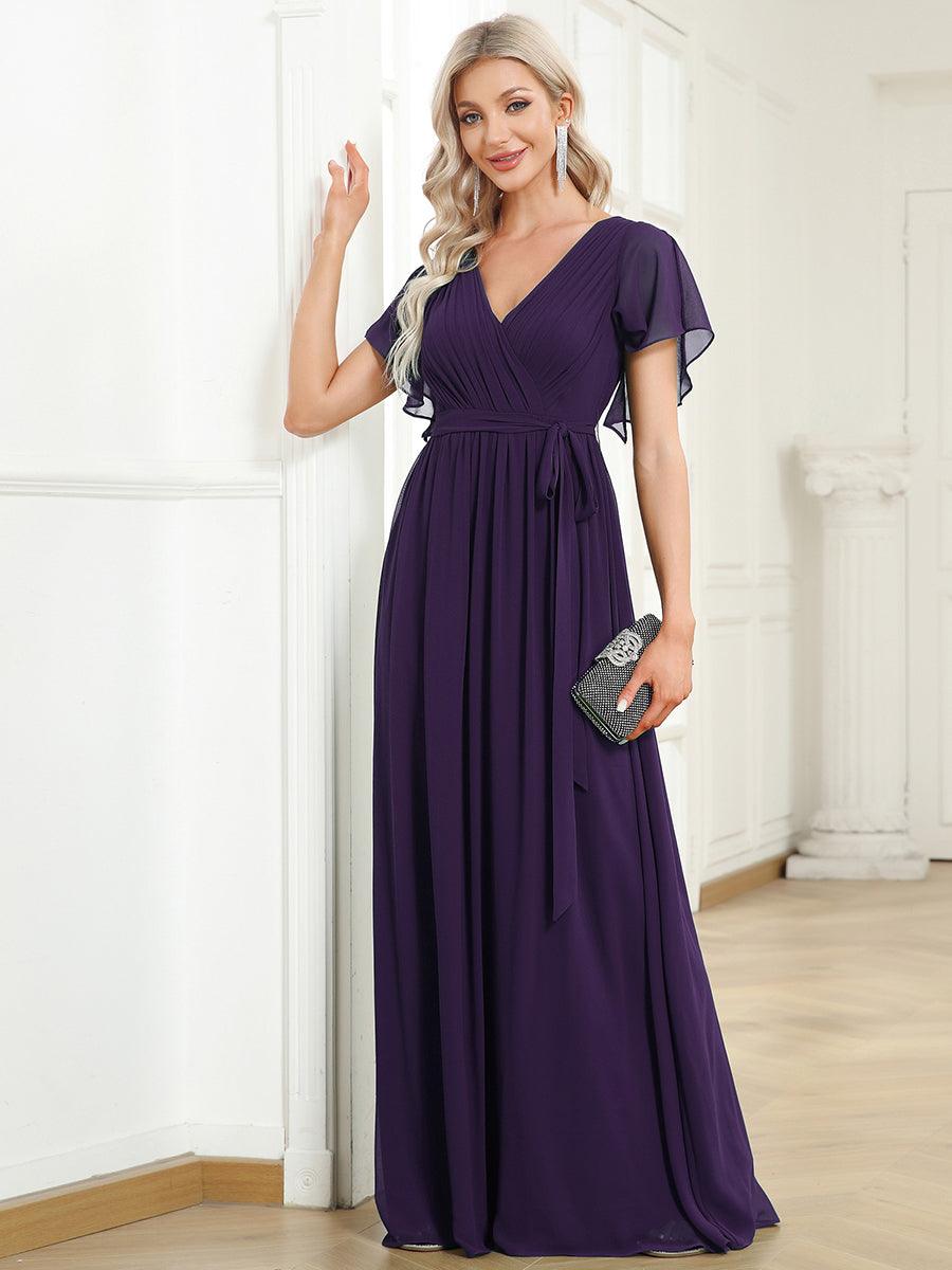 ever LEORA|Abito da damigella in chiffon con scollatura a V e maniche flottanti