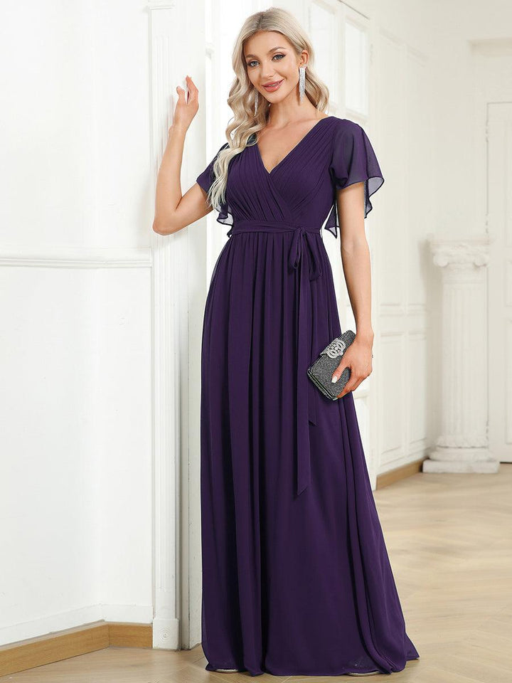 ever LEORA|Abito da damigella in chiffon con scollatura a V e maniche flottanti