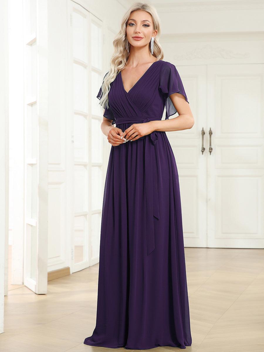 ever LEORA|Abito da damigella in chiffon con scollatura a V e maniche flottanti