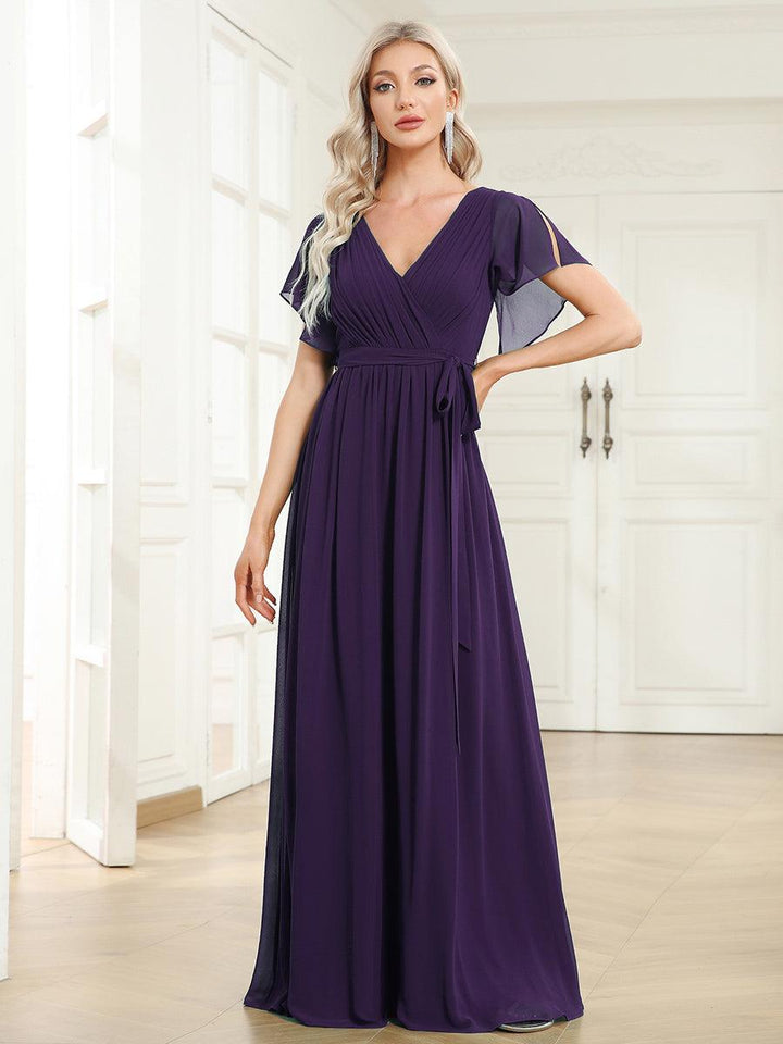 ever LEORA|Abito da damigella in chiffon con scollatura a V e maniche flottanti