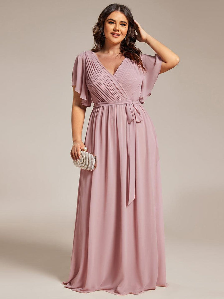 ever LEORA|Abito da damigella in chiffon con scollatura a V e maniche flottanti