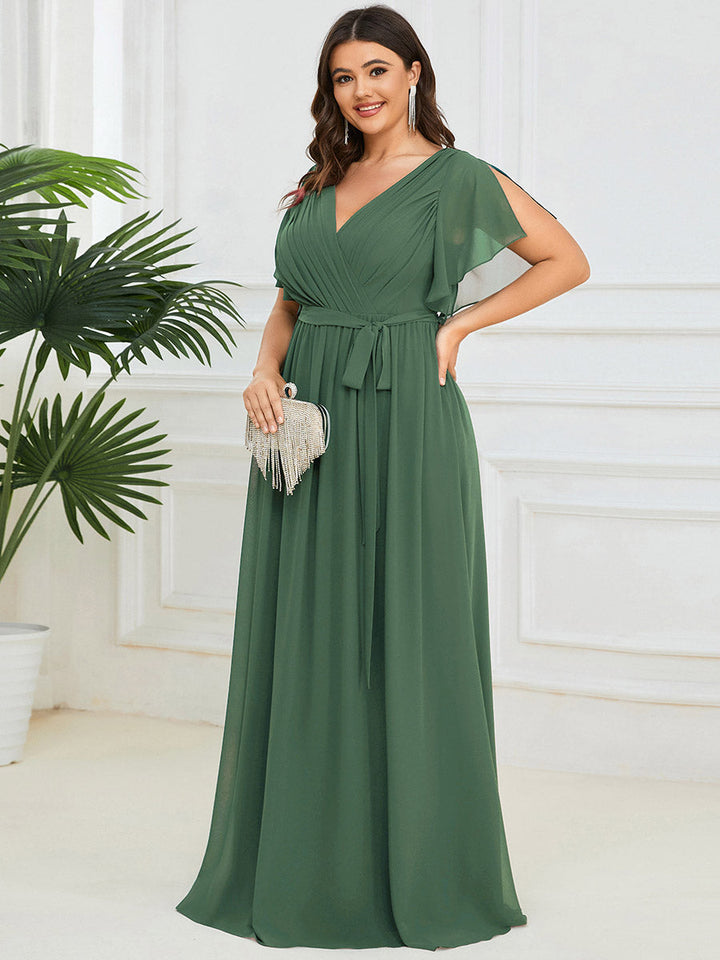 ever LEORA|Abito da damigella in chiffon con scollatura a V e maniche flottanti