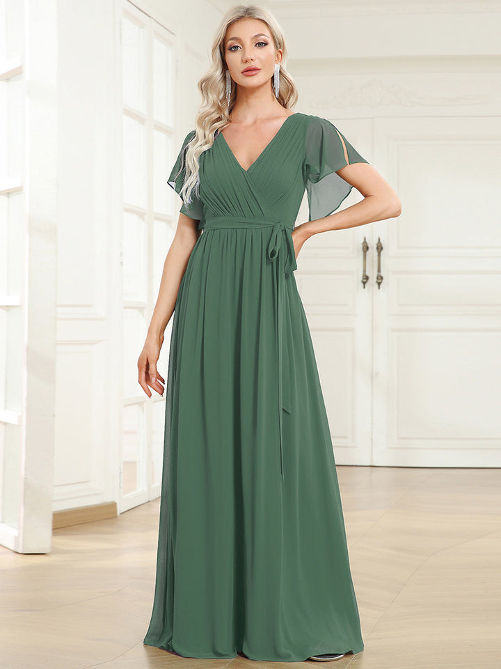 ever LEORA|Abito da damigella in chiffon con scollatura a V e maniche flottanti