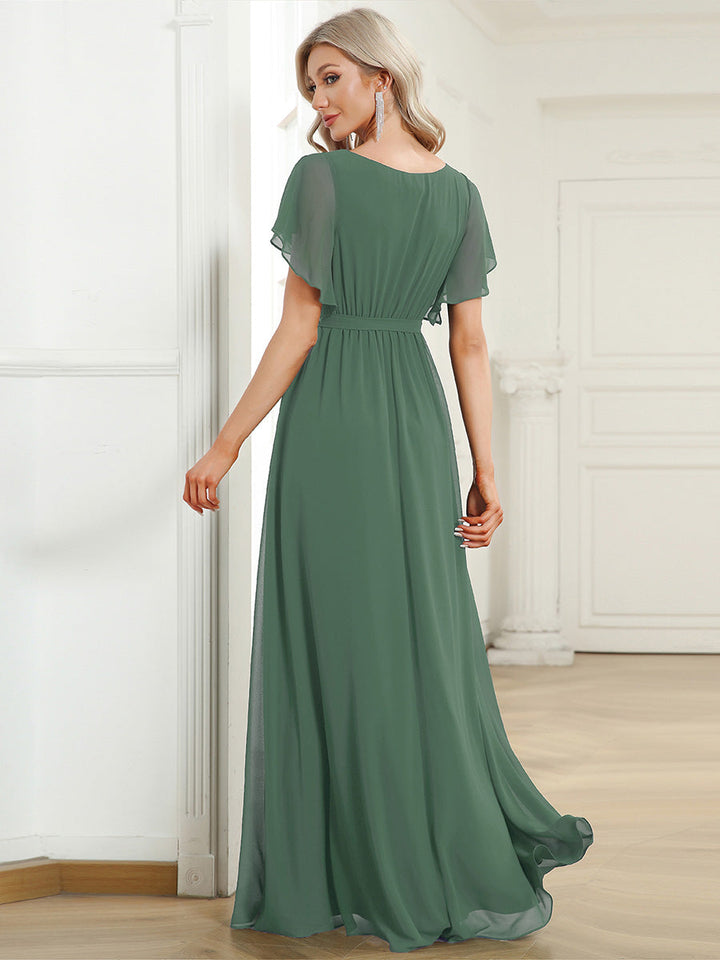 ever LEORA|Abito da damigella in chiffon con scollatura a V e maniche flottanti