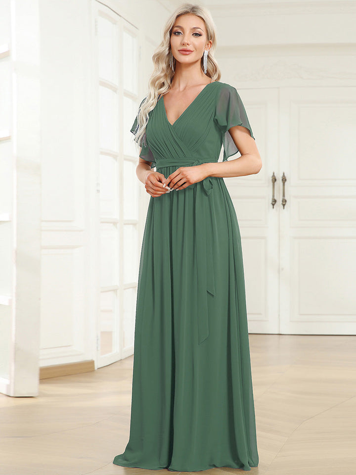 ever LEORA|Abito da damigella in chiffon con scollatura a V e maniche flottanti