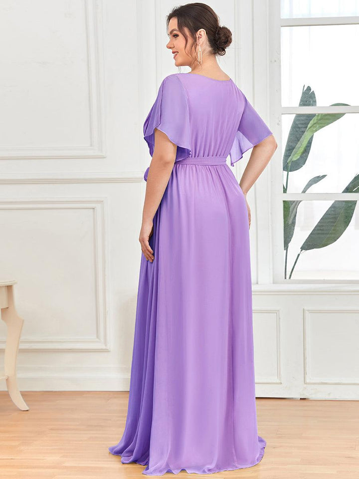 ever LEORA|Abito da damigella in chiffon con scollatura a V e maniche flottanti