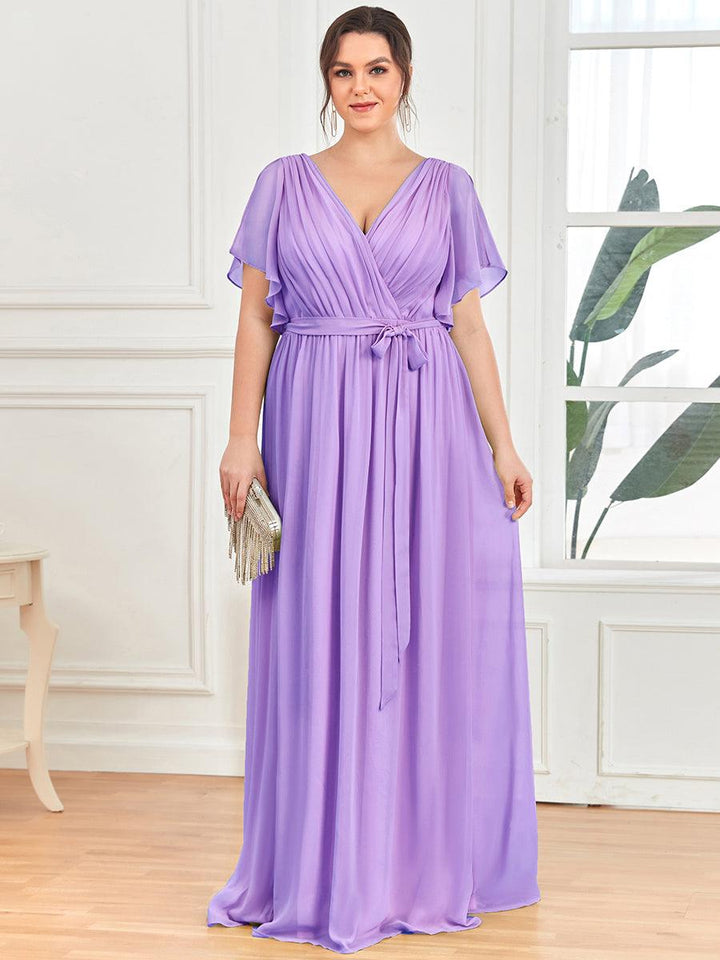 ever LEORA|Abito da damigella in chiffon con scollatura a V e maniche flottanti