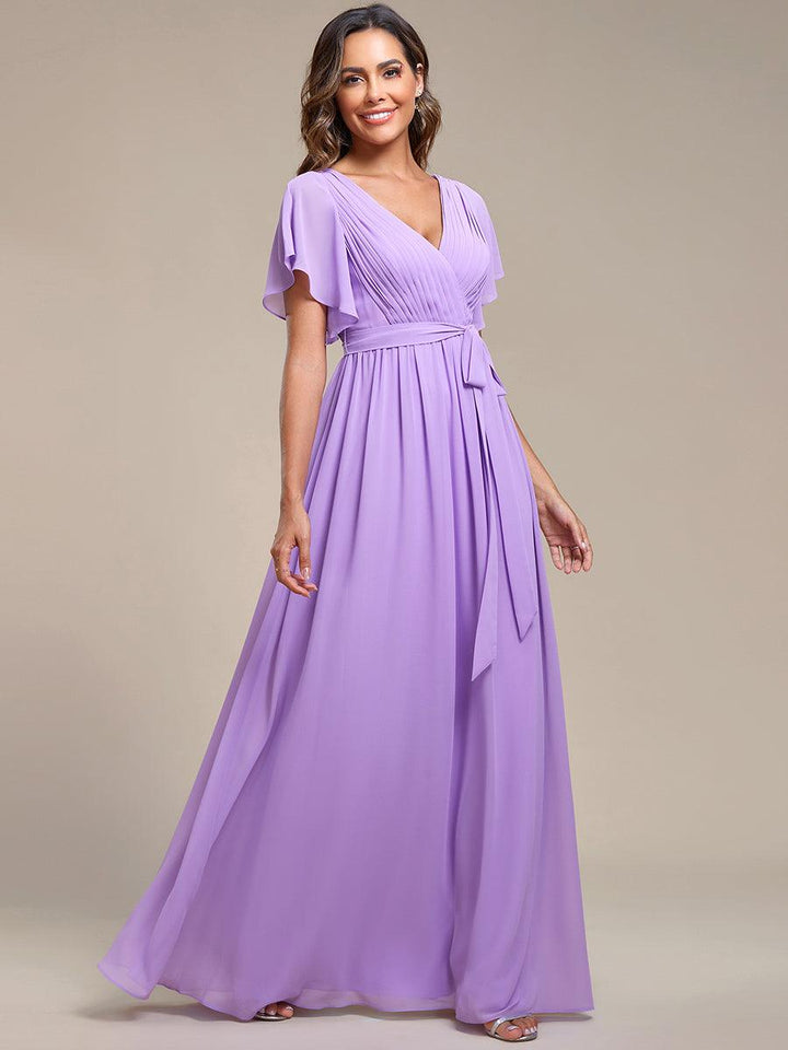 ever LEORA|Abito da damigella in chiffon con scollatura a V e maniche flottanti